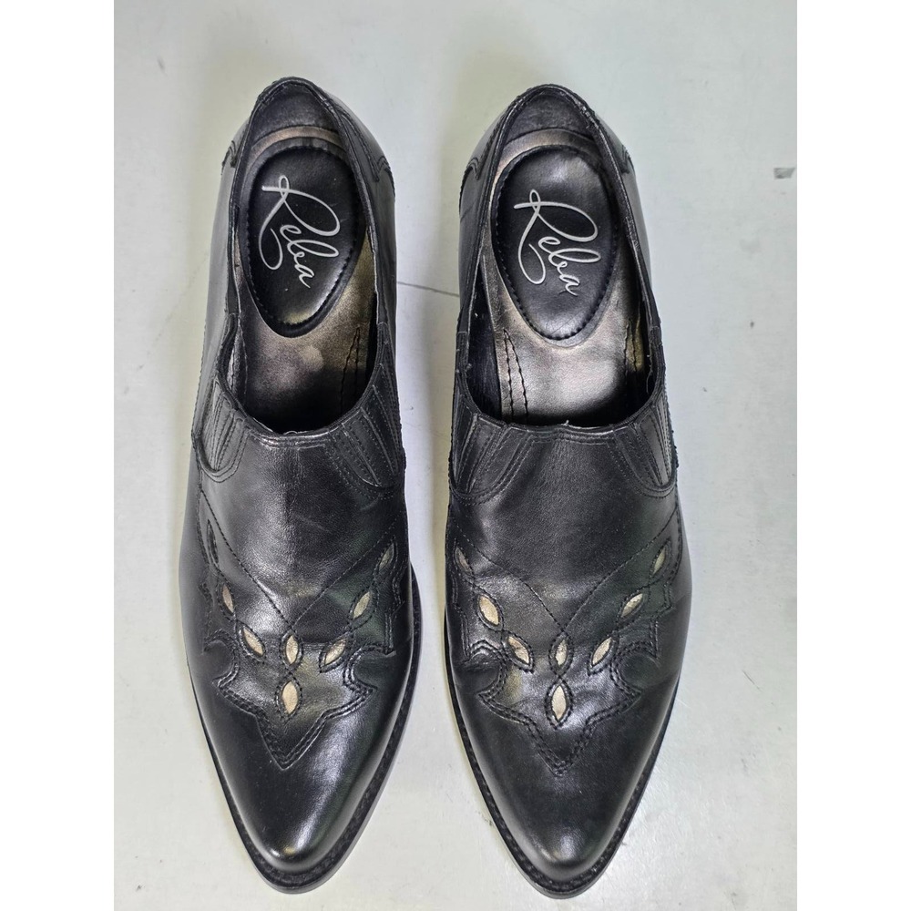 Reba Women's Western Shoes Size 8.5 Black Leather Slip On Cutout Detail Heels